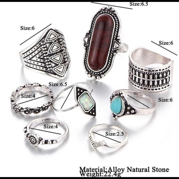 5 for $20 ❤️ 8pc Silver Navy Blue Boho Ring Set - Picture 3 of 4